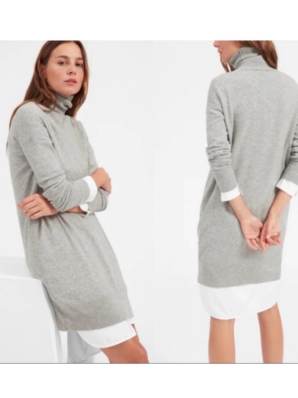 Everlane The Cashmere Turtleneck Mini Dress in Heather Gray Sz S